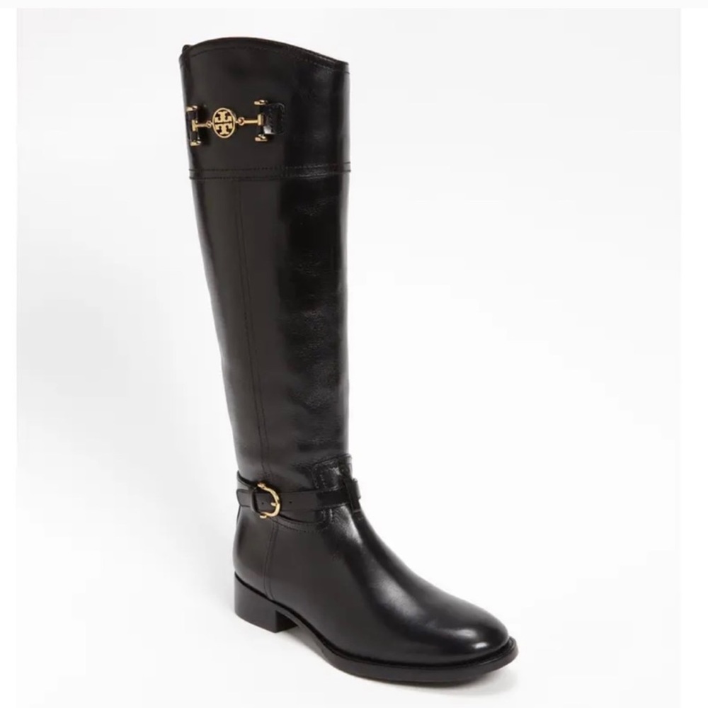 Tory Burch Nadine Riding Boots Black Leather 8.5